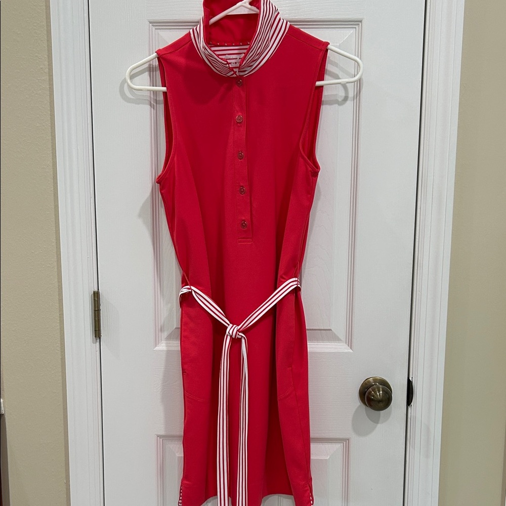 Tommy Bahama Red Sleeveless Dress with Striped Accents